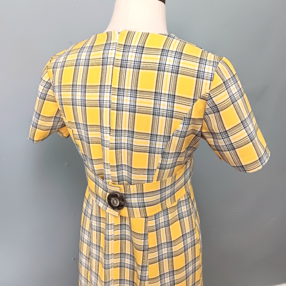 Vintage Handmade yellow plaid tie-back, zip maxi dress. Medium. - Picture 10 of 14